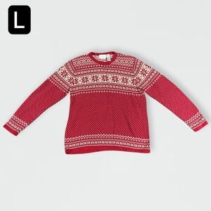 Liz Claiborne Sweater Womens Large Vintage Y2K Fair Isle Pullover Cotton Red